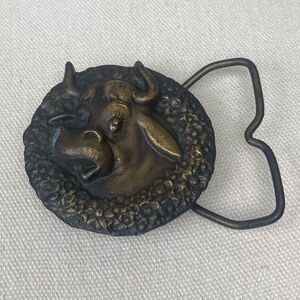 Vintage Bergamot Brass Bull Belt Buckle
